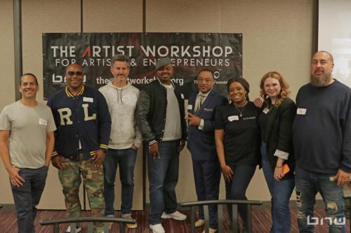 Our lovely panelists John Silva, Shyan Selah, Charles Newman, Kirkland Morris, Curtis Elerson, A'Noelle Jackson, Harriet Duncan and Jon Stockton pose together at The Artist Workshop: Career Day