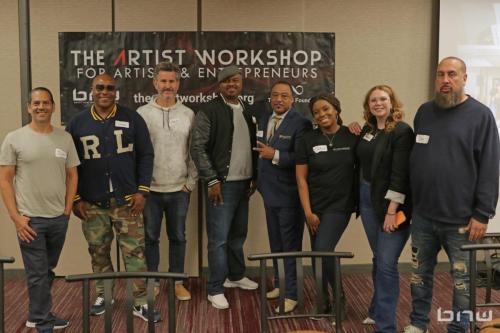 Our lovely panelists John Silva, Shyan Selah, Charles Newman, Kirkland Morris, Curtis Elerson, A'Noelle Jackson, Harriet Duncan and Jon Stockton pose together at The Artist Workshop: Career Day