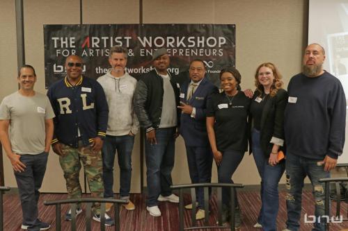 Our lovely panelists John Silva, Shyan Selah, Charles Newman, Kirkland Morris, Curtis Elerson, A'Noelle Jackson, Harriet Duncan and Jon Stockton pose together at The Artist Workshop: Career Day