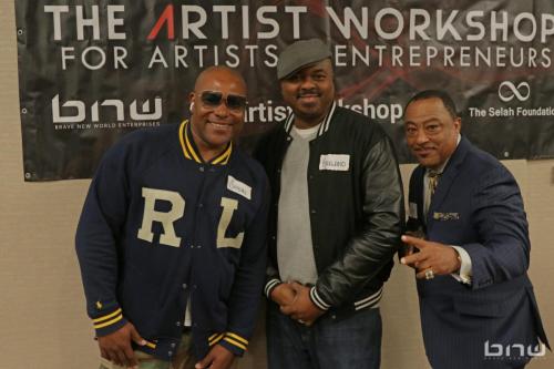 Panelists Shyan Selah, Kirkland Morris and Curtis Elerson pose together at The Artist Workshop: Career Day