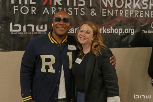 Panelists Shyan Selah and Harriet Duncan pose together at The Artist Workshop: Career Day