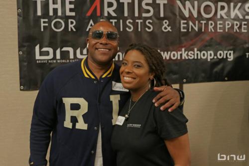 Panelists Shyan Selah and A'Noelle Jackson pose together at The Artist Workshop: Career Day