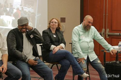 Panelists Kirkland Morris, Harriet Duncan and Jon Stockton at The Artist Workshop: Career Day