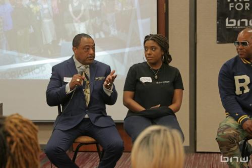 Panelist Curtis Elerson speaks alongside A'Noelle Jackson and Shyan Selah at The Artist Workshop: Career Day