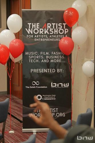 Our banner at The Artist Workshop: Career Day 
