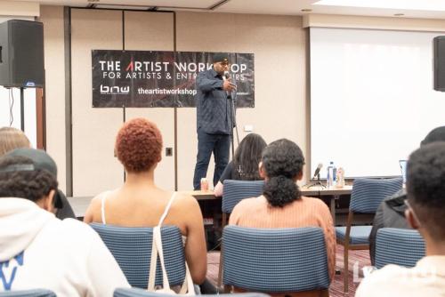 Founder Shyan Selah talks stage etiquette and manners of auditioning to the workshop members at The Artist Workshop: Auditions Round One.
