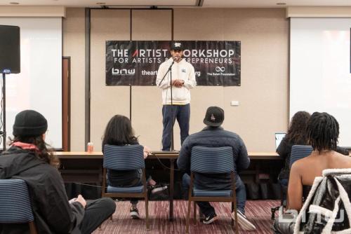 A workshop attendee performs his audition at The Artist Workshop: Auditions Round One.