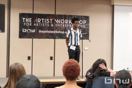 A workshop member performs his audition at The Artist Workshop: Auditions Round One.