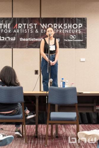 A workshop member performs her audition at The Artist Workshop: Auditions Round One.