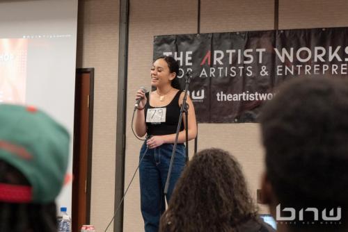 A workshop member performs her audition at The Artist Workshop: Auditions Round One.