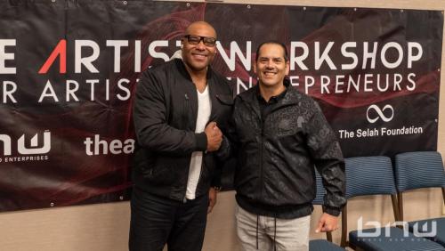 Shyan Selah and John Silva pose for a photo at the Artist Workshop: The Creative Process 