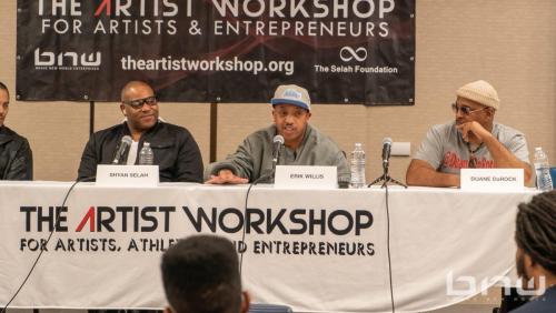 Erik Willis speaks alongside Shyan Selah and Duane DaRock Ramos at the Artist Workshop: The Creative Process 