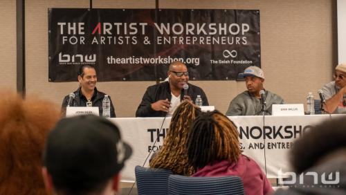 Shyan Selah speaks alongside Johns Silva, Erik Willis, and Duane DaRock Ramos at the Artist Workshop: The Creative Process