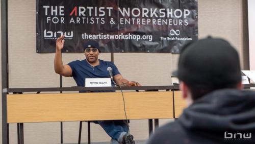 Panelist Shyan Selah speaks to the workshop members at The Artist Workshop: The Long Money Game (Publishing and Licensing) 