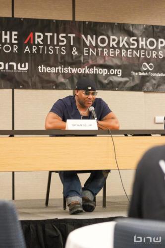 Panelist Shyan Selah speaking at The Artist Workshop: The Long Money Game (Publishing and Licensing) 