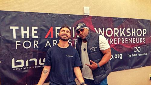 Founder Shyan Selah with Video Director Larry Dominico at The Artist Workshop: The Long Money Game.