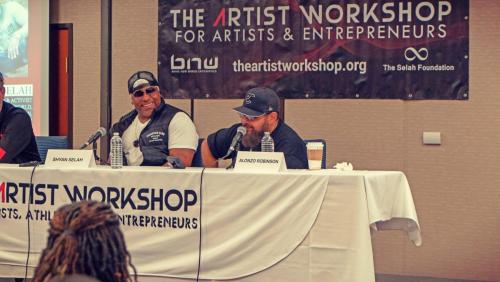 Panelist Alonzo Robinson speaks alongside Shyan Selah at The Artist Workshop: The Long Money Game.