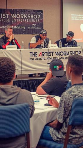 Shyan Selah speaks alongside Alonzo Robinson and Charles Newman at The Artist Workshop: The Long Money Game.