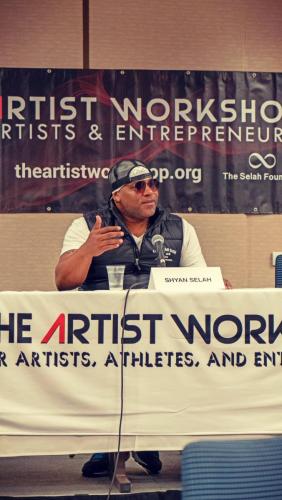 Panelist Shyan Selah speaking at The Artist Workshop: The Long Money Game.