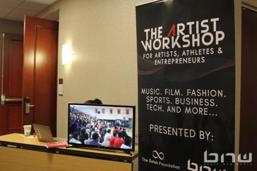 Check-in area at The Artist Workshop: Production 101 
