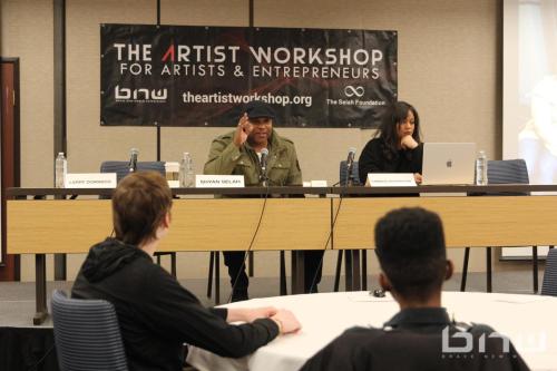 Host Panelist Shyan Selah speaks at The Artist Workshop: Production 101