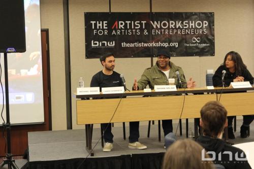 Brave New World's Larry Dominico, Shyan Selah and Candice Richardson at The Artist Workshop: Production 101