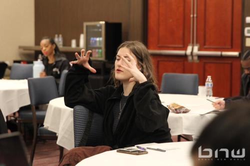 An attendee asks a question at The Artist Workshop: Production 101 