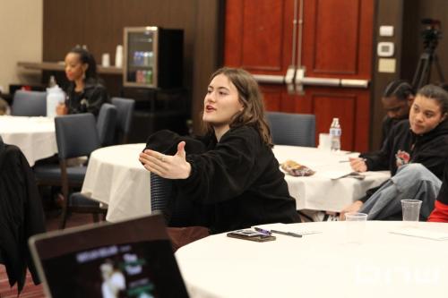 An attendee asks a question at The Artist Workshop: Production 101 