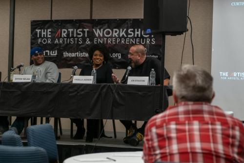 Jon Stockton speaks alongside Shyan Selah and A'Noelle Jackson at The Artist Workshop: Making the Deal.