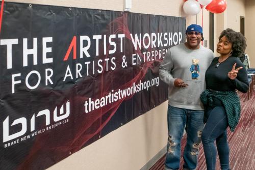 Shyan Selah poses with panelist A'Noelle Jackson at The Artist Workshop: Making the Deal.