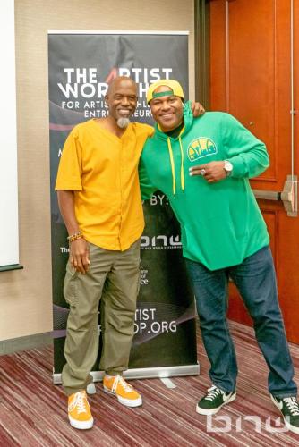 Grammy Award winning Mix Engineer Neal H Pogue poses with Artist Workshop Founder, Shyan Selah at The Artist Workshop: The Musician.